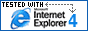 [Physical
 Description|An 88x31 pixel image with white background bearing the
 blue 'e' logo for Internet Explorer, with black text 'Tested with:'
 above and 'Internet Explorer' right. The digits 4, 5, and 6 appear in
 an animated sequence.][Logical Description|This site has been tested
 with Microsoft Internet Explorer versions 4, 5, and 6.]